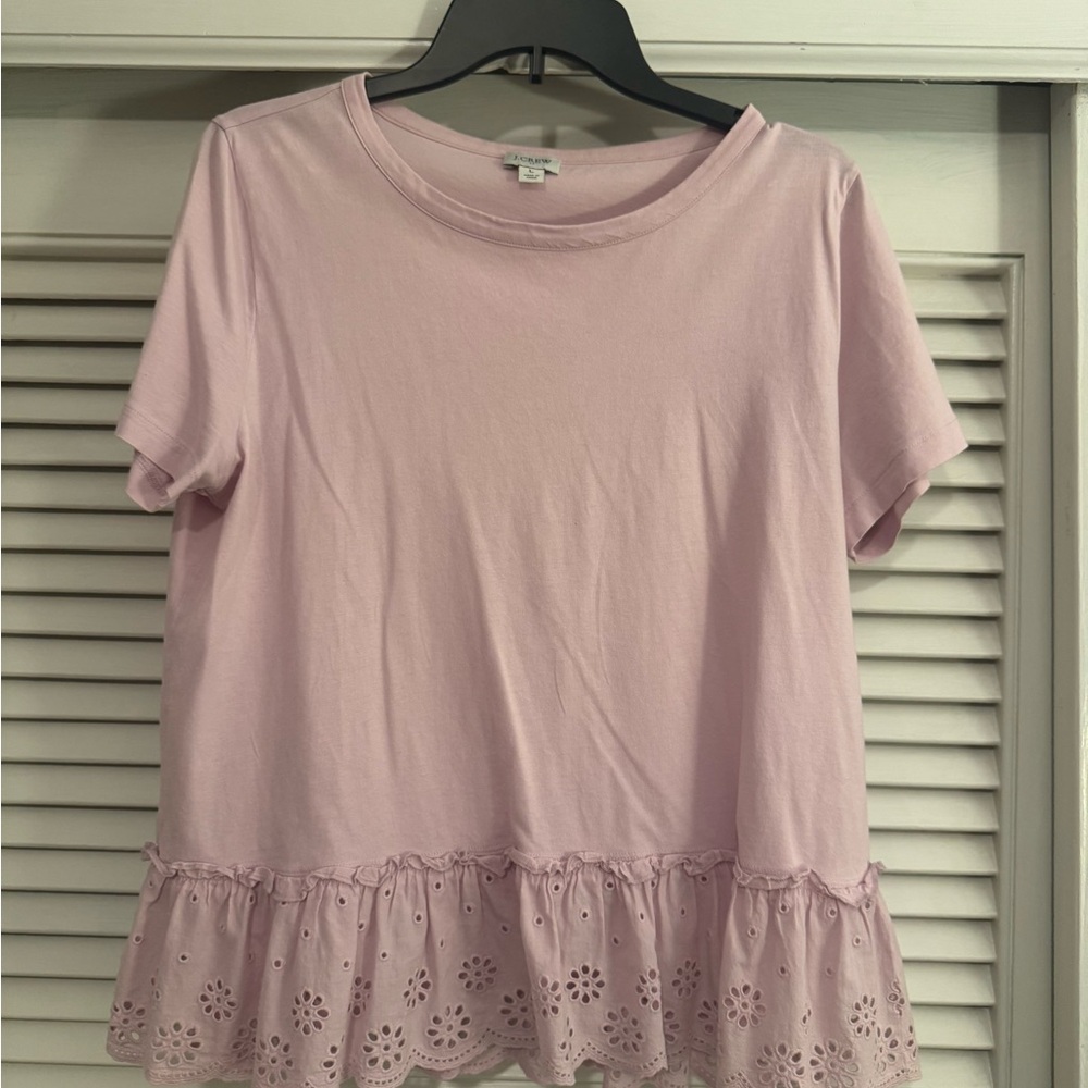 J. Crew Light Pink Eyelet Hem Short Sleeve Top